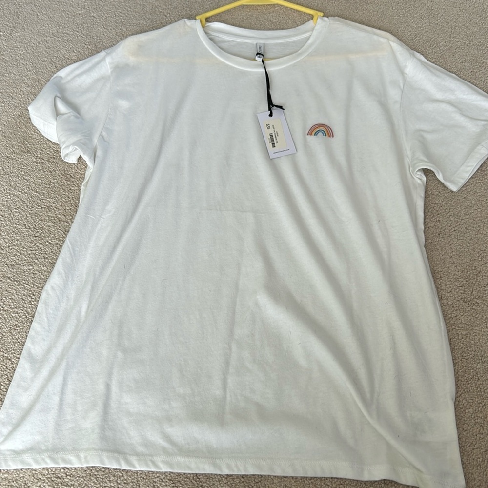 NWT Z Supply plain white T with rainbow embroidery